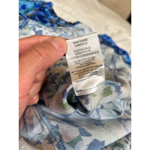 FOR LOVE & LEMONS Astor Midi Dress Blue Floral Sz L Pleated Bust Lace Up Back - Picture 11 of 16